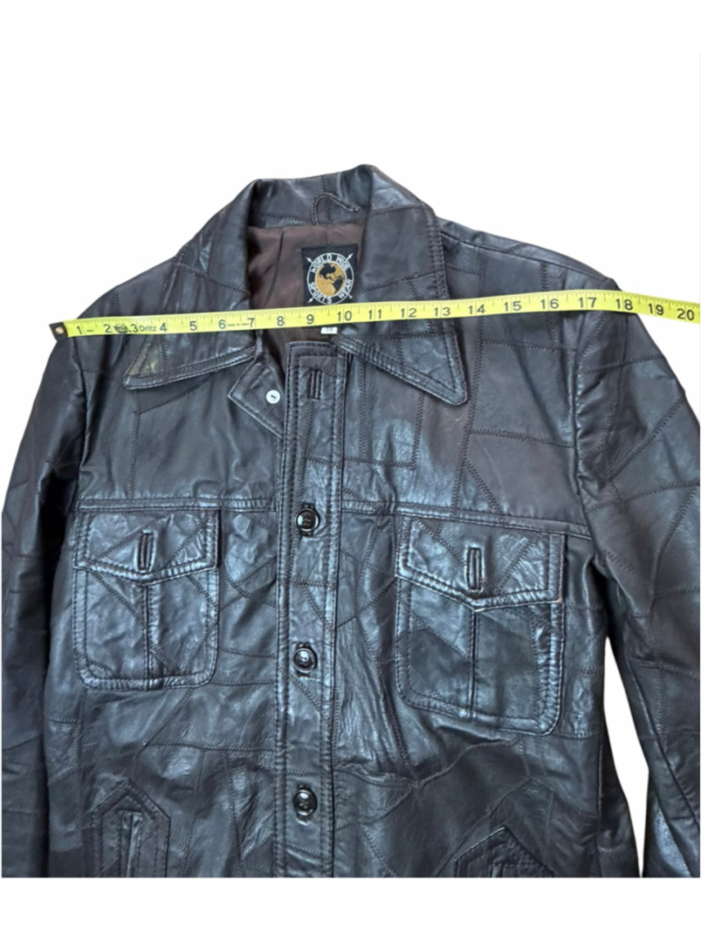 VTG 70s World Wide Sports Wear Patchwork Leather Jacket Size 38 Fits Women 8 - Picture 8 of 8